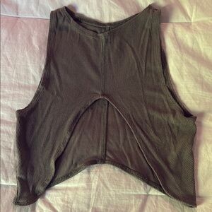 Joah Brown Gray Asymmetrical Cut Out Crop Top